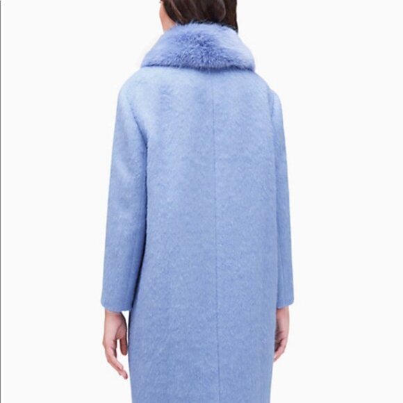 Kate Spade Wild Ones Fur Trim Coat Sky Blue - Picture 3 of 4